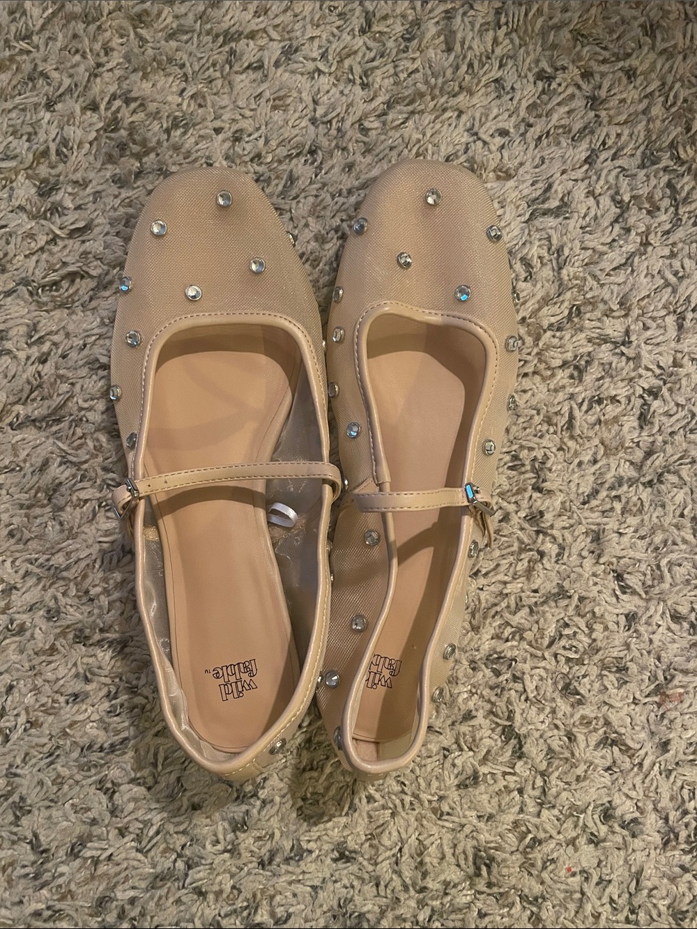 wild fable Nude Mary Jane Flats with Rhinestones